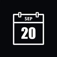 calender icon, 20 september icon with black background
