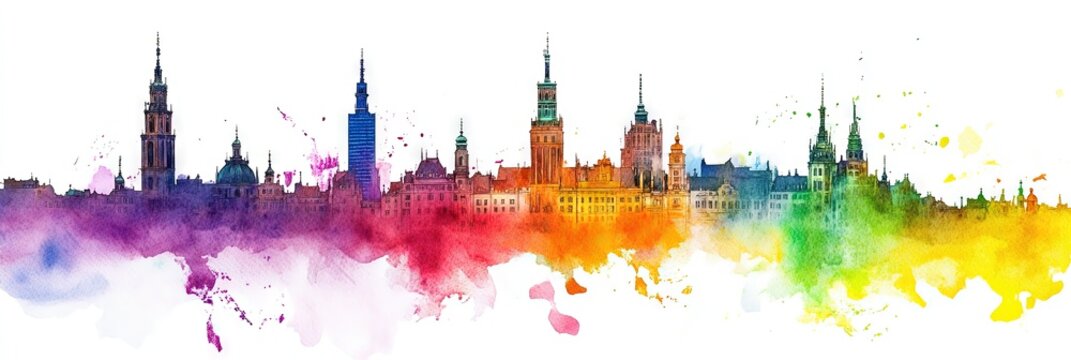 watercolor warsaw poland downtown skyline