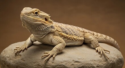 Sandy-colored bearded dragon with textured scales, isolated on transparent background