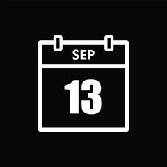 calender icon, 13 september icon with black background