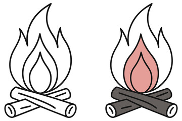 Simple Bonfire Drawing with Flames on White Background isolated