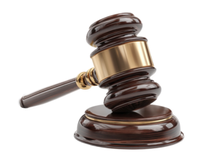 Elegant brown gavel with golden accents on justice law legal auction on transparent background 3d