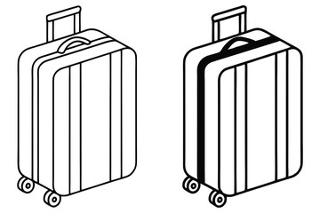 Two Suitcases Outline Style Isolated on White, Luggage with Handle and Wheels