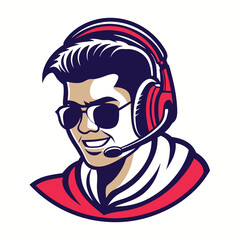 Obraz premium Happy gamer with headphones and sunglasses