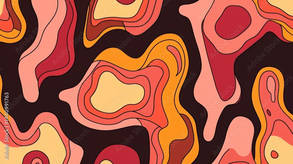 Poster colorful abstract painting with orange and red swirls. the painting has a bold and energetic feel to
