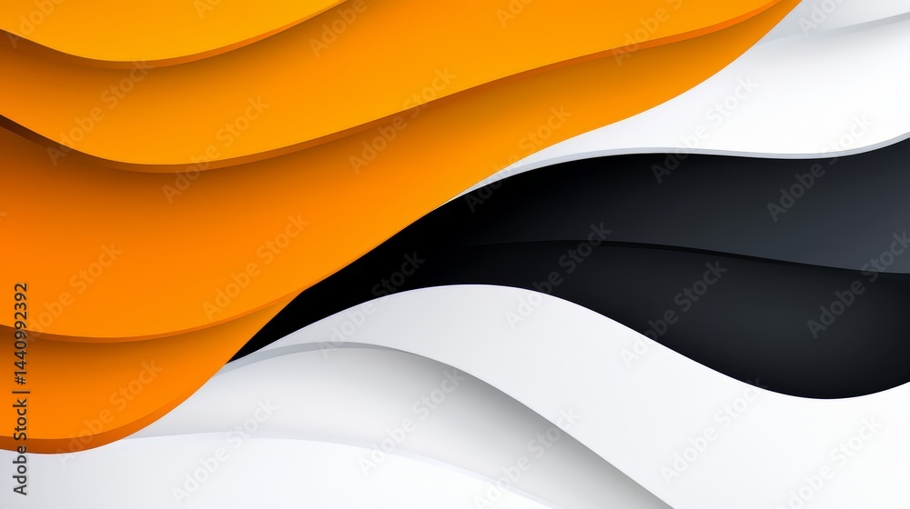 Poster vibrant orange and white background with black and white stripes. the stripes are bold and create a 