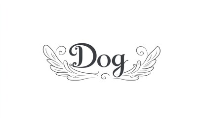 Classic calligraphy style composes the word dog enhanced by delicate swirls and leaf like flourishes, ideal for pet related branding