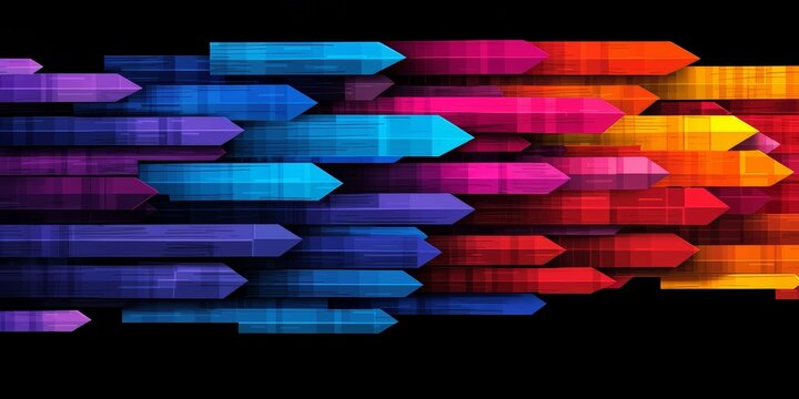 Colorful image of arrows in a row. The image is a representation of a rainbow. The colors of the arrows are red, orange, yellow, green, blue, and purple. The image is meant to evoke a sense of joy - Powered by Adobe