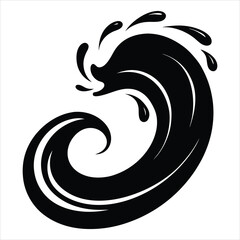 Abstract Swirl of Water Splashing Outward Black Vector