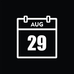 calender icon, 29 august icon with black background