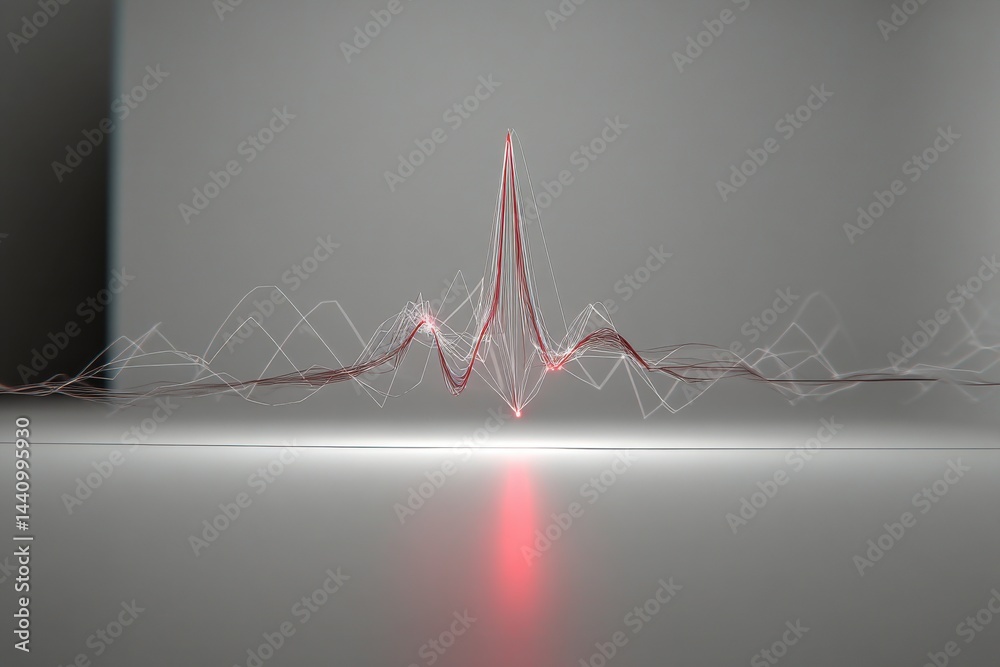 Poster a vibrant red and white data visualization with complex patterns, showcasing information flow and mo