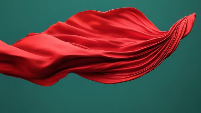 Elegant flowing red fabric against a serene green background - Artistic movement