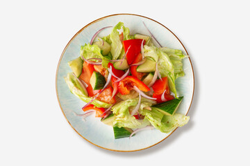 Fresh Garden Salad with Lettuce, Cucumber, Tomato and Red Onion — Top View