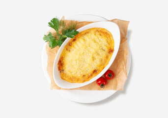 Top View of Chicken and Mushroom Casserole with Cheese Crust