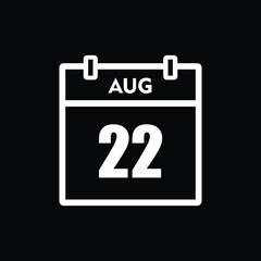 calender icon, 22 august icon with black background