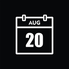 calender icon, 20 august icon with black background