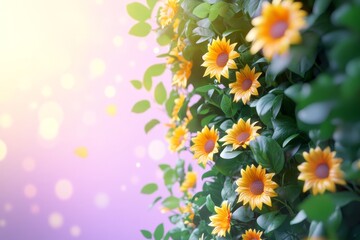 Fototapeta premium Vibrant sunflowers in a lush, overgrown garden.