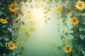 Elegant floral backdrop of hanging vines and sunflowers.