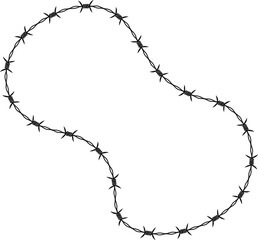 Barbed wire following an abstract blob-like curved shape with irregular contours.