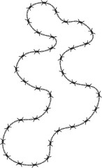 Barbed wire tracing a shape combining a blob structure with soft zigzag curves.