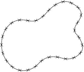 Barbed wire shaped into a contemporary blob-like form with smooth flowing edges.