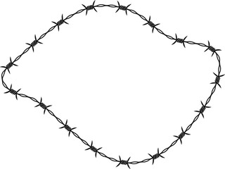 Barbed wire forming an irregular hand-drawn organic shape.