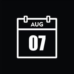calender icon, 07 august icon with black background