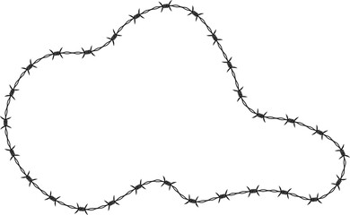 Barbed wire arranged in an irregular curved form.