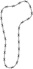 Barbed wire arranged in a minimalist and freeform blob shape.