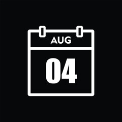 calender icon, 04 august icon with black background
