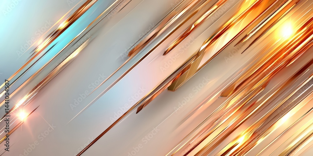 Poster Long, thin line of gold and blue colors with a shiny, reflective surface. The colors are arranged in a way that creates a sense of movement and energy. Scene is dynamic and lively, with the colors