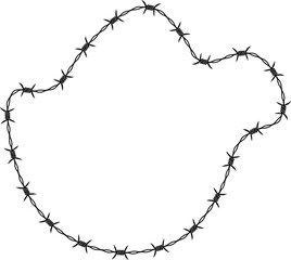 Ripple-like curved shape with an irregular barbed wire path forming a structured but fluid outline.