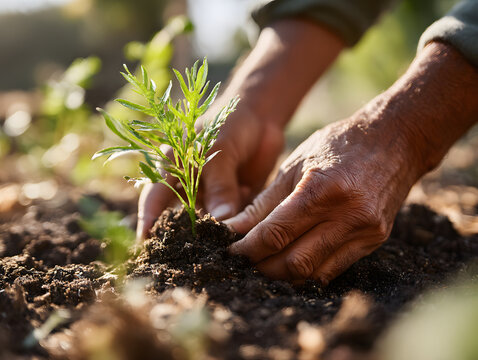 Caring for young plants in a garden tree seed Arbor Day