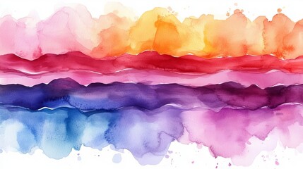 Abstract watercolor landscape painting with vibrant colorful hues and smooth transitions art red pink
