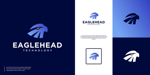 minimalist eagle head with digital technology concept, modern abstract, vector design illustration.