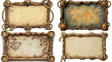 Four antique nautical map frames.