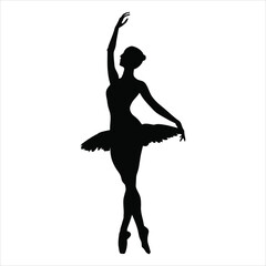 Elegant Ballerina Silhouette Vector – Graceful Dance Pose with Raised Arms

