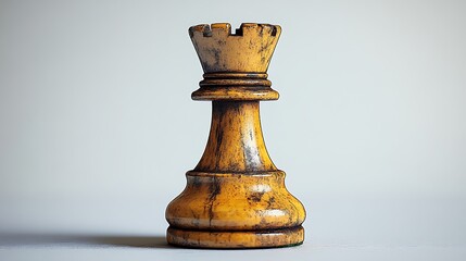 Vintage wooden chess queen piece against a neutral background.