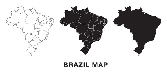 Fototapeta premium Brazil Map set vector, Map of Brazil. Outline Brazil map. Flat Brazil map icon.