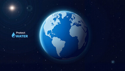 Earth viewed from space highlighting water conservation, global awareness