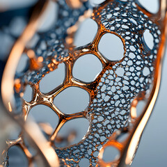 Abstract cellular structure with a metallic sheen. Perfect for scientific visualizations or artistic representations of molecular forms. Ideal for decorative elements.