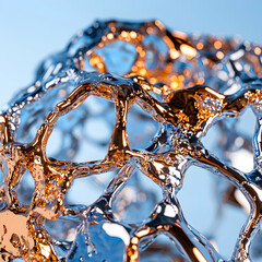 Abstract metal sculpture reflecting light. Perfect for modern art projects. It evokes fluid shapes and intricate structures suitable for innovative design themes.