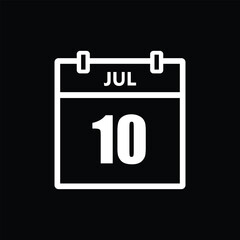calender icon, 10 july icon with black background