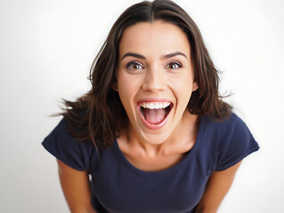 Excited Woman Shouts with Joyful Expression
