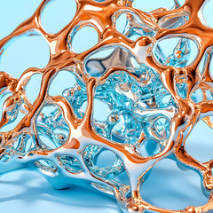 Abstract sculpture features a complex network of metallic structures. Use it as a modern design element or a unique visual in digital art or 3D rendering