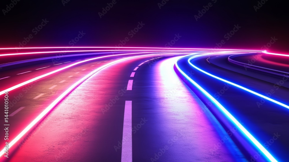 Poster road with a bright purple line on it. the road is empty and the line is very bright