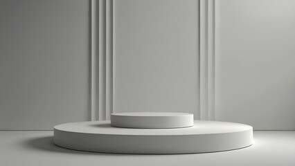 Minimal White Background with 3D Podium for Product Presentation — Clean Modern Rendering Illustration


