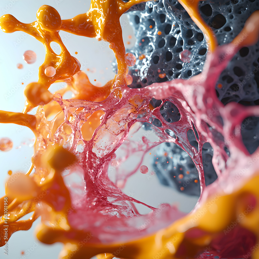 Poster abstract macro image of liquids with dynamic shapes and colors. great for science art or medical vis