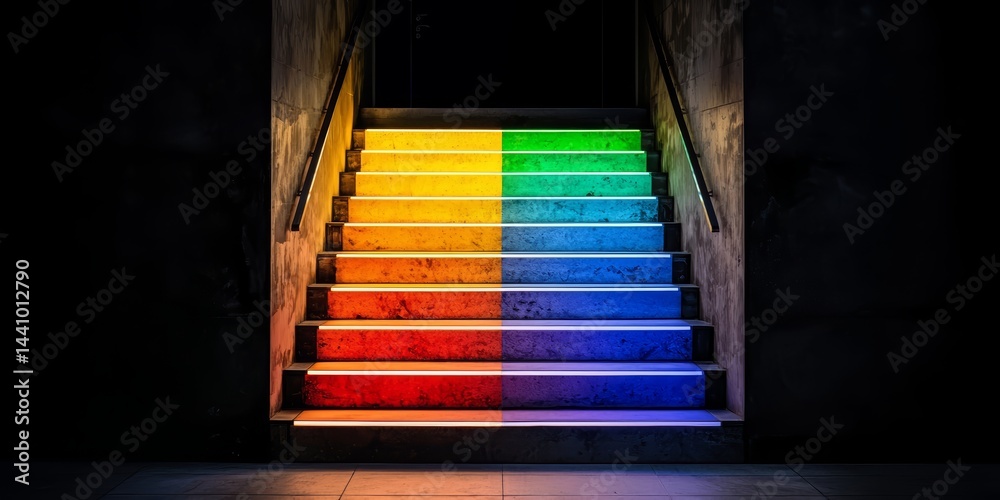 Leinwandbilder staircase with colorful lights on it. the lights are in different colors and are arranged in a rainb