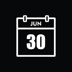 calender icon, 30 june icon with black background
